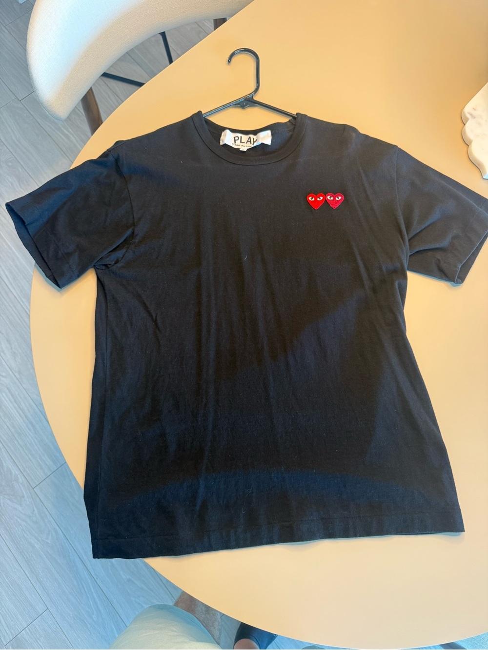 Comme des Garcons PLAY Black Tee with Twin Red Heart Patch